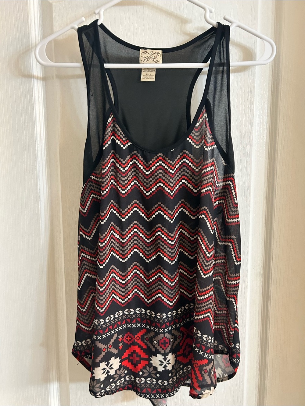 eyelash couture Black & Red Chevron tank - size large - y2k style